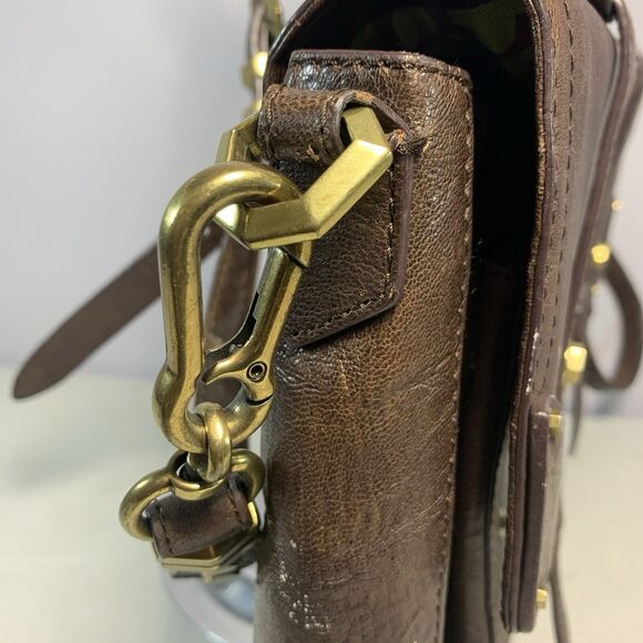 orYANY Brown Leather Pushlock Briefcase Messenger Crossbody Bag - Picture 12 of 16